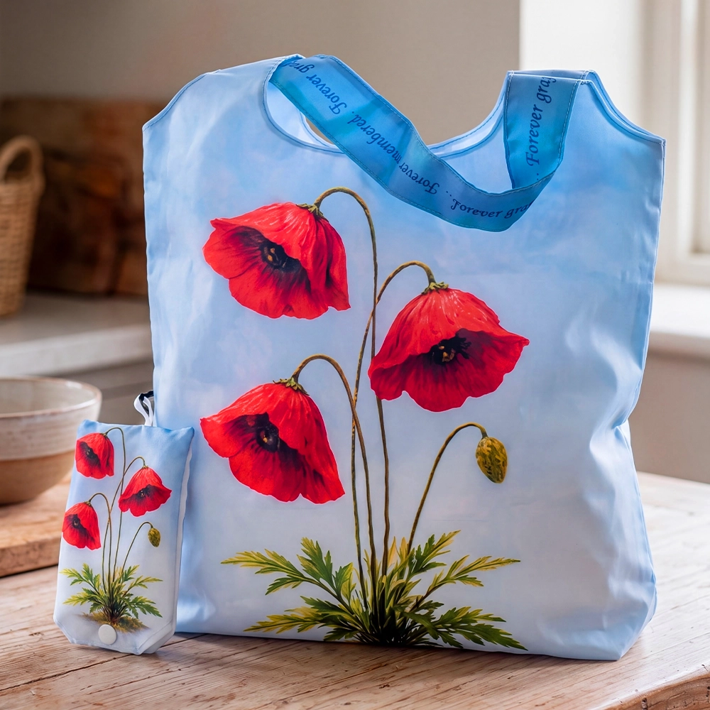 Forever Foldable Shopping Bag placed on wooden counter