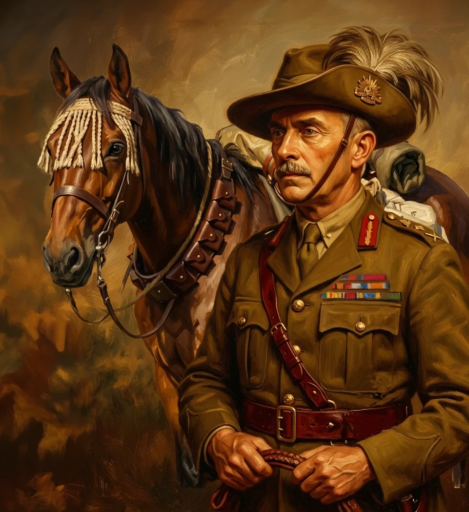 General Sir Harry Chauvel, commander of the Australian Light Horse, and Sandy – Australia’s War Horse