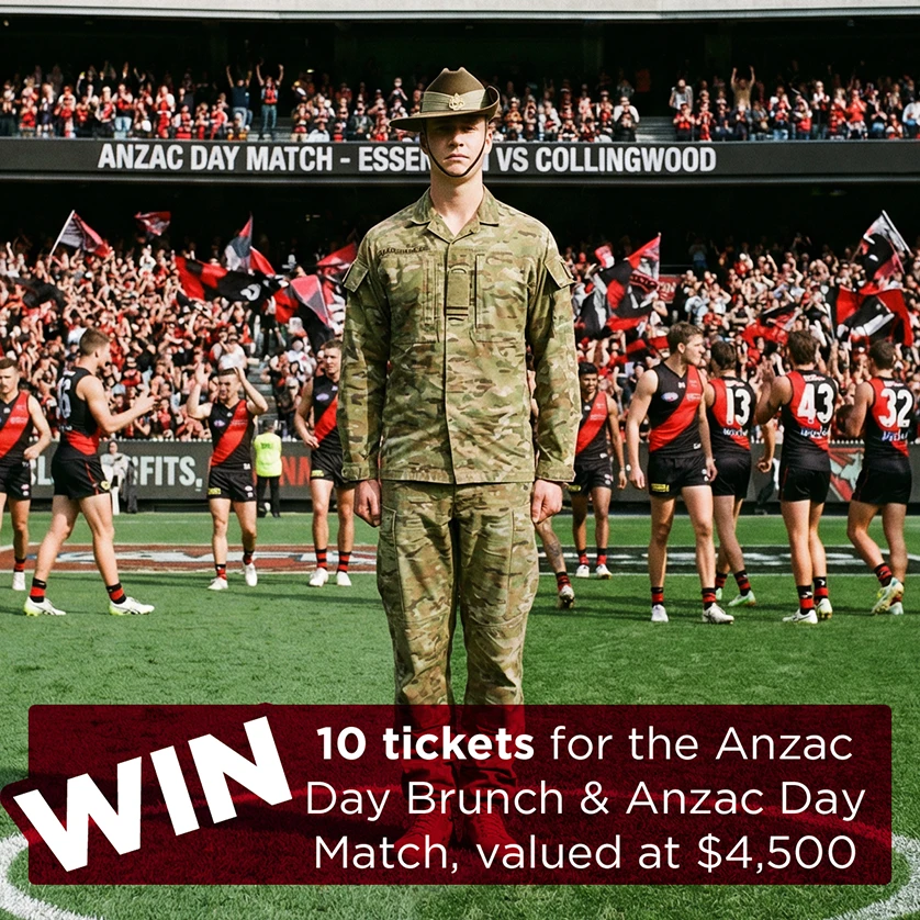 Win 10 tickets to the Collingwood vs Essendon ANZAC Day AFL match and ANZAC Day brunch at the MCG, valued at $6,500