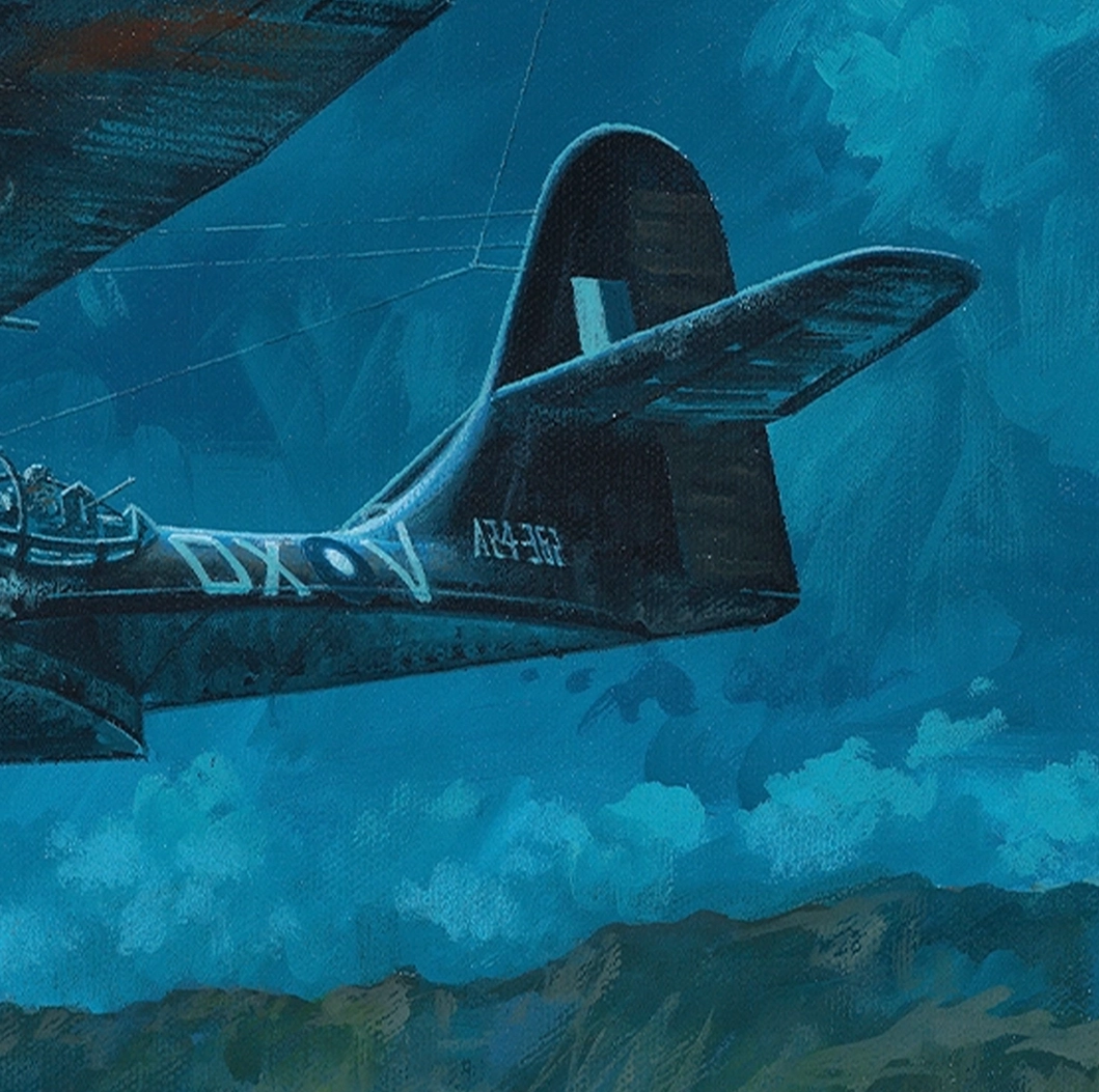 A Lancaster in flames on the Into the Cauldron Artwork