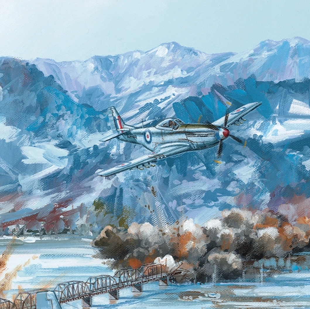 A Mustang flying in the Cutting the Lines Artwork