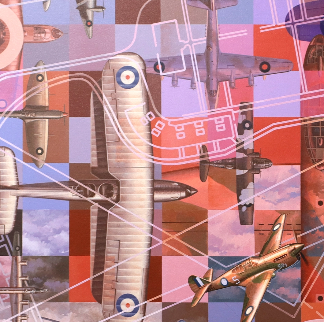 Detail of aircraft on the first panel of the Then. Now. Always. Artwork