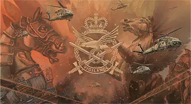 Detail of the 5th and 6th Aviation Regiments heraldy and AAAvn badge in Black Hawk Sunset