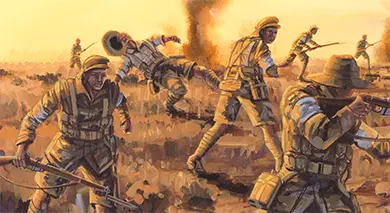 Detail of Australian soldiers in Drew Harrison's The Battle of The Nek