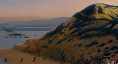 Detail from The Spirit – Gallipoli Landing 1915 showing the terrain