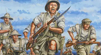 Detail of Australian soldiers in Drew Harrison's The Battle of The Nek