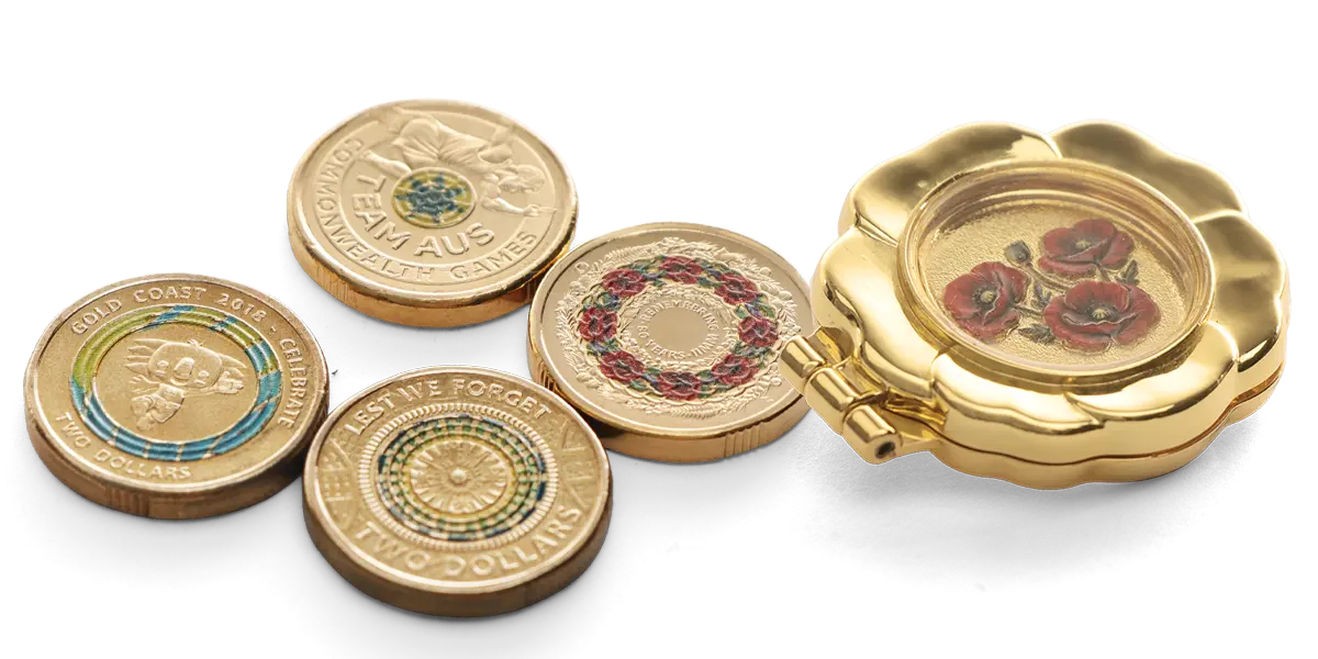 Forever Collection Remembrance Coin Locket Brooch with Red Poppy Coin