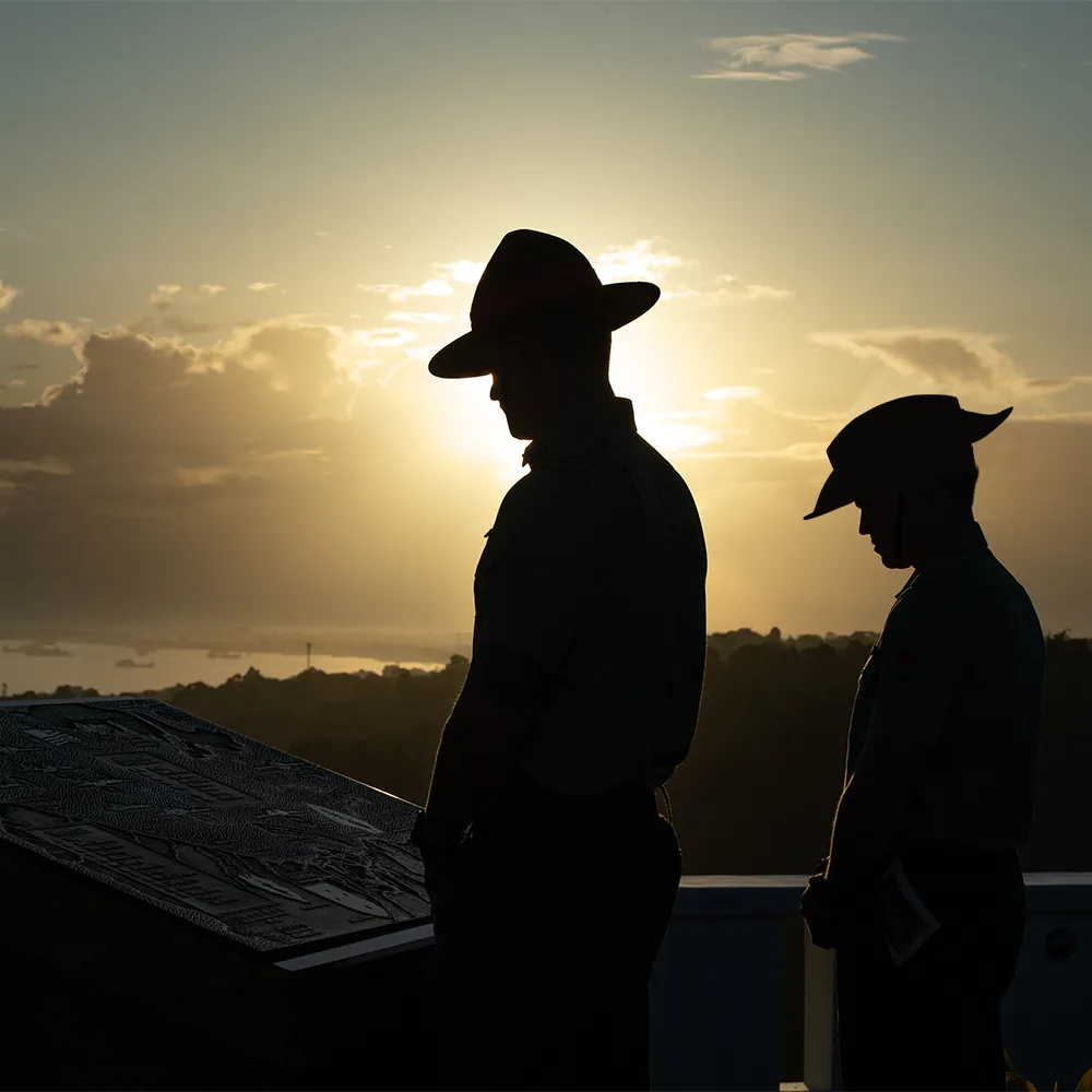 New Zealand and Australian soldiers reflect at Anzac Cove.