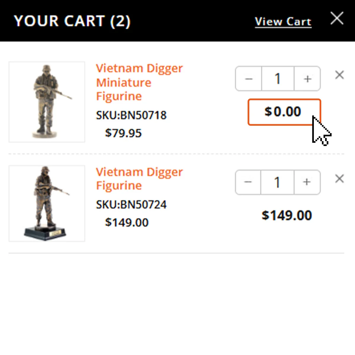 Automatic free miniature in cart
