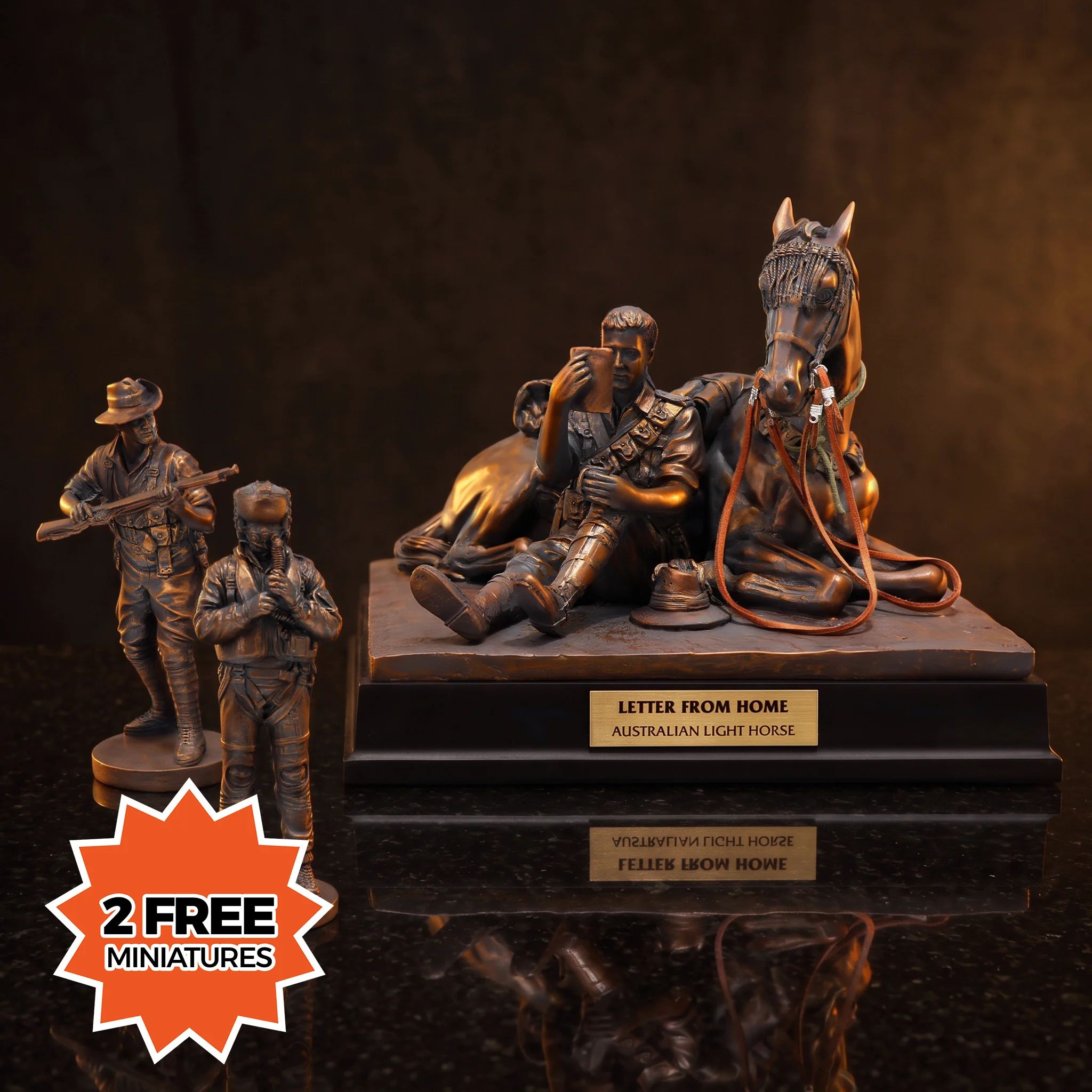 Letter From Home Figurine with 2 free miniature figurines badge