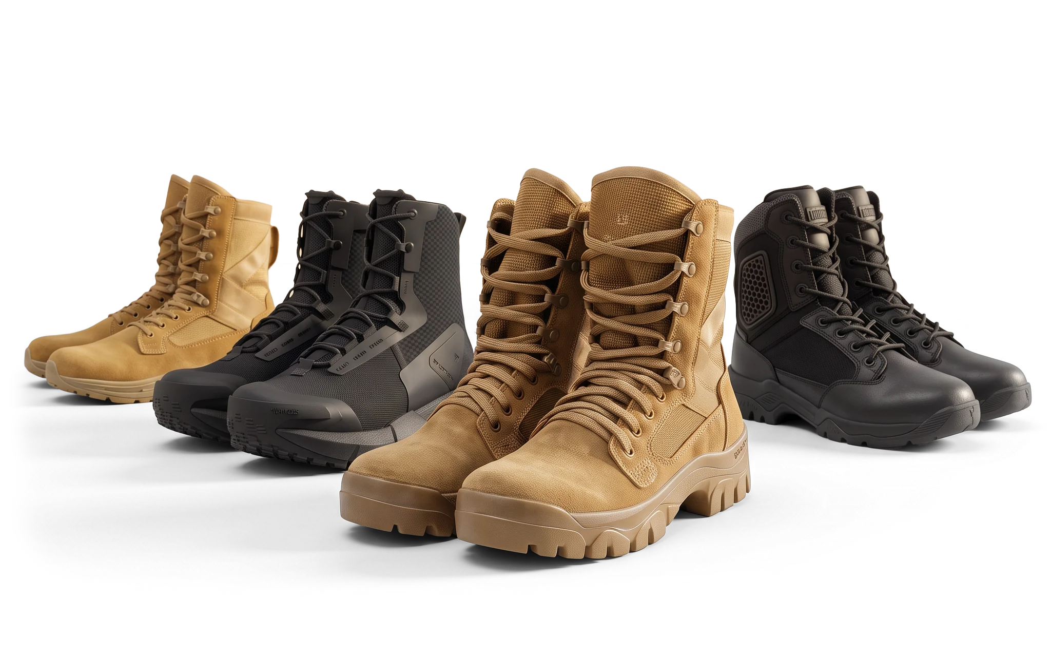 Montebove, Garmont, Salomon, and Under Armour tactical boots.