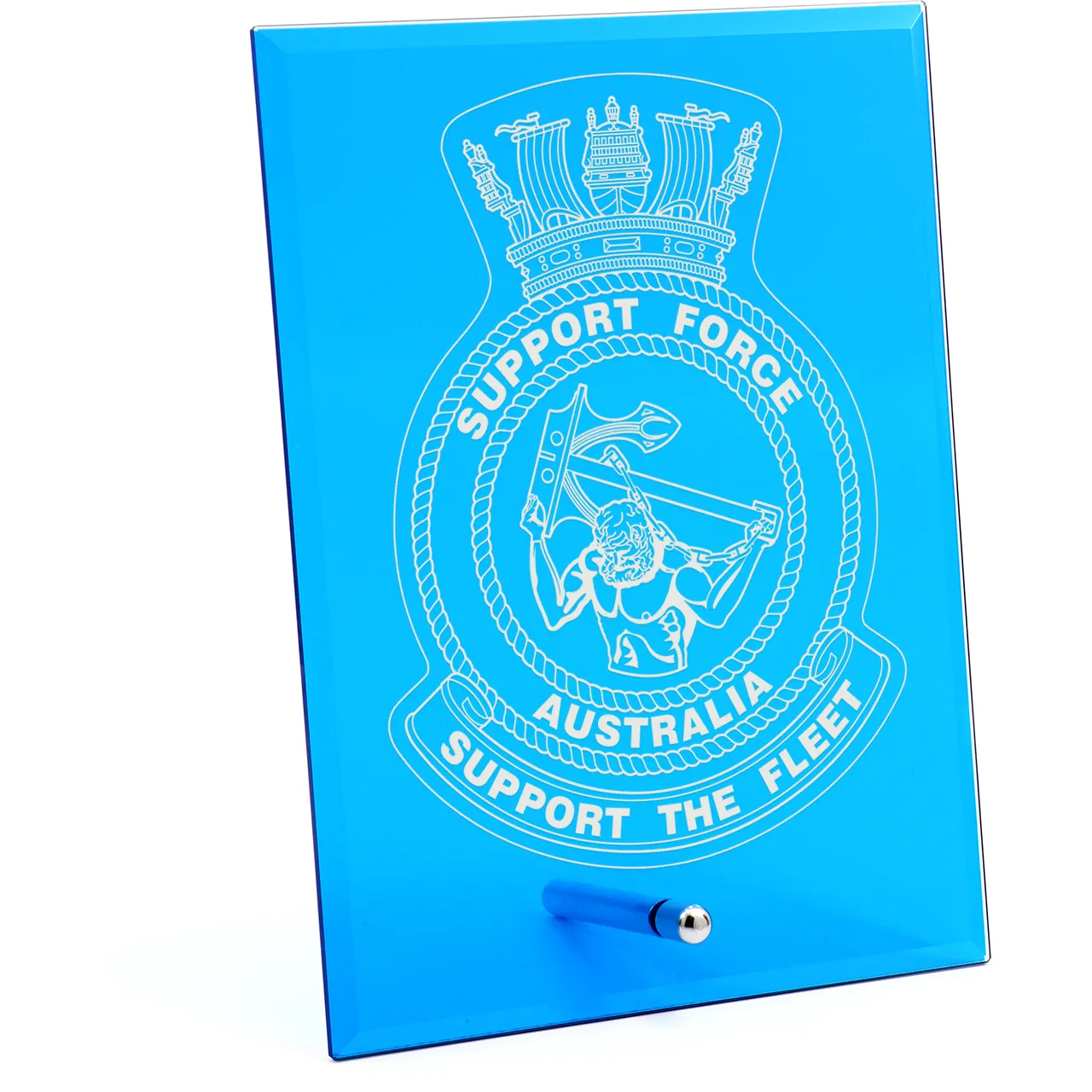 Support Force Nebula Blue Glass Award | Engraved Plaque - Military Shop